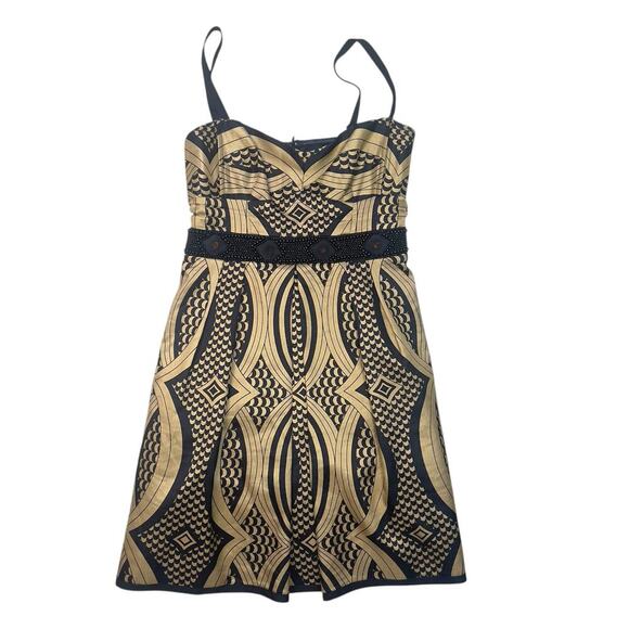 Nanette Lepore Black & Gold Beaded Linen Silk Indochine Dress Size 2 - Picture 11 of 15